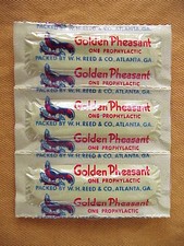 3 NOS VINTAGE GOLDEN PHEASANT CONDOMS / RUBBERS  STRIP OF 3, NOT 4 USE picture