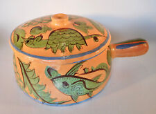 Vintage Mexican Pottery Tlaquepaque Covered Casserole Dish, Turtle & Fish picture