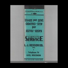 Matchbook Cover Kaiser Frazer Auto Dealer L.J. Hesson Co. Luck, WI picture