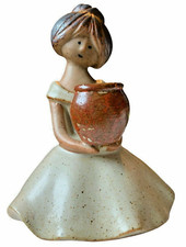 Vintage 1970s Japan Clay Figurine Kneeling Girl with Pot Mission Style picture