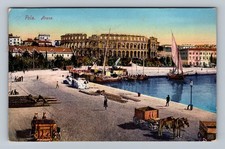 Italy- Pola Arena Ruins Harbor Standard Souvenir Postal Old PC Vintage Postcard picture