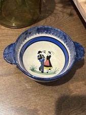 Henriot Quimper France Pottery Breton Couple 2 Handle Bowl Hand Painted picture