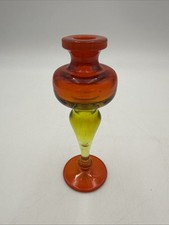 Vintage Blenko 722M Amberina Red Orange Yellow Art Glass Candle Holder MCM 5.5in picture