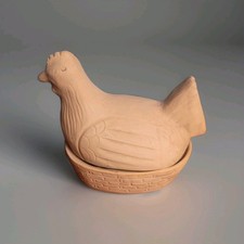 Vintage Unglazed Pottery Ceramic Chicken on Nest  picture