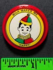 Vintage Boy Jester Milk Makes Me Happy Pinback Pin picture