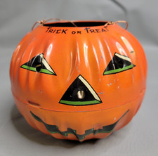 Vintage U.S. Metal Toy Co. Halloween Jack-O'-Lantern Candy Bucket Embossed picture