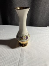 Vintage Elynor China Made In USA Gold And Ivory Vase With Pansies picture