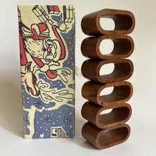 Vintage Danish Teak Napkin Rings Set of 6 Retro Christmas Gift Box 1960s MCM picture