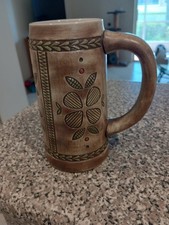 Vtg Ceramarte Brazil BEER STEIN MUG CUP TANKARD Folk Art Flower Design Budweiser picture