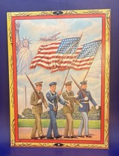 Vintage 1940 WWII US Flag Military Embossed Wall Hang Up 8x11