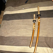 Japanese Katana Steel Blade Full Tang Cord Wrapped Handle Samurai Brown/Black picture