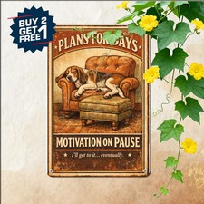 Lazy Basset Hound Dog Humor Tin Sign Cute Sleeping Pet Room Metal Plaque 8x12 picture