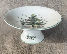 New Vtg Nikko CHRISTMASTIME Pedestal Dish Compote 6