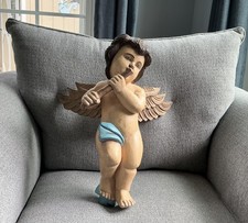 Antique Hand Carved Painted Wood Large Angelic Cherub Putti  Sculpture 18