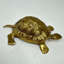 Vintage Cast Brass Turtle Figure Figurine Paperweight - 4.5” Long picture