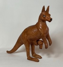 Vintage Handmade Kangaroo & Joey Figurine Sculpture Brown 13