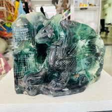 40LB Natural Crystal Fluorite Carved Dragon & Castle Carved Craftwork picture