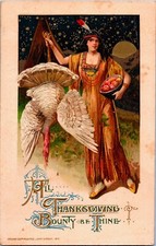 Vintage 1912 Schmucker Indian Winsch Girl & Turkey Thanksgiving Postcard UNUSUAL picture