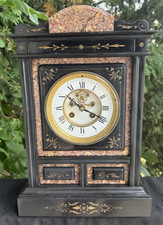 C 1890 French Slate & Granite Mantle Clock - VIDEO - OPEN ESCAPEMENT - SERVICED picture