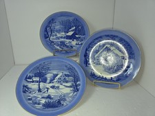 Set of 3 Currier & Ives Blue and White Collector Plates, Homestead Winter Scenes picture