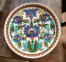 Vintage Turkish Kutahya Iznik Style Hand Painted Ceramic Wall Plate Birds Floral picture