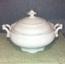 Vintage Schumann Germany White Porcelain Tureen w/ Lid. Round /Handles /Glossy picture