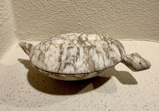 Vintage Hand Carved Marble Turtle Trinket Box Covered Dish Heavy Veining picture