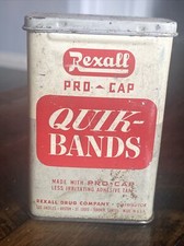 Vintage EMPTY RExall Quick-bands Band-aid Tin Advertising Litho Can (A4) picture