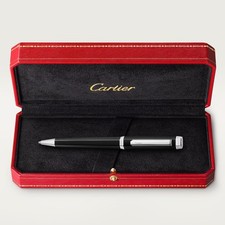 Cartier Black Silver Ballpoint Pen Metal Luxury Writing Instrument New Box picture