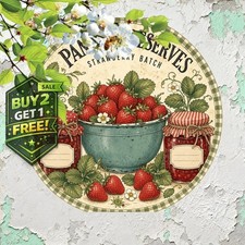 Rustic Strawberry Jam Tin Metal Sign Farmhouse Kitchen Pantry Wall Art picture