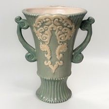 Antique Burton & Burton Green Double Handle Vase, 7.5