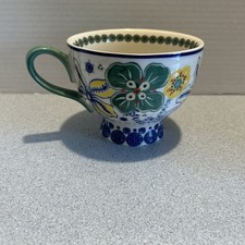 Anthropologie Jennifer Orkin Lewis Pedestal Mug - Floral Flowers Green Handle picture