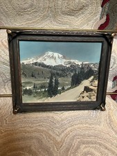 RARE Asahel Curtis type batwing piecrust frame early colored photo Mt Ranier WA picture