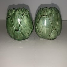 VTG Unmarked Ceramic Artichoke Salt/Pepper Shakers Rubber Stopper French Country picture