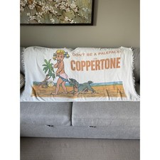 Vintage Coppertone Beach Towel Dont Be A Paleface Girl Dog Fringe White Retro picture