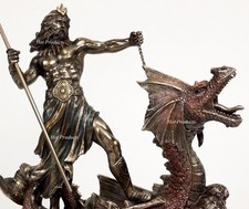 Poseidon Trident Hippocampus Dragon GREEK MYTHOLOGY God Sea Statue Bronze Finish picture