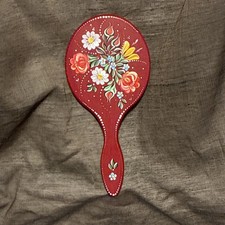 Antique Hand ~ Painted Wooden Hand Mirror ~ Scandinavian Folk Art Rosemaling? picture