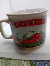 Vintage Soup Mug Features Of Vegetable Motive With The Word Minestrone And Red picture