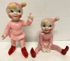 Vtg 1955 Kreiss Japan Ceramic Pixie Elves PINK Figurines Christmas picture