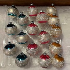 Vintage Shiny Brite Stenciled Glitter  Ornaments green, pink & gold 17 balls picture
