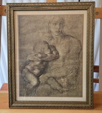 Vintage Madonna and Child Lithograph-Michelangelo-Framed - 12 1/2