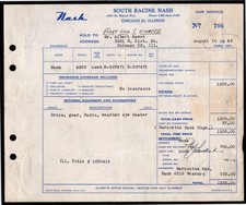 1948 Nash Used Car Dealer Invoice South Racine Nash Chicago IL First Car Owned picture