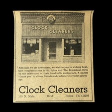 Vintage Clock Cleaners Ovid Michigan St Johns Centennial Dry Cleaning Ad picture
