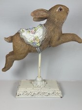 Rabbit Figurine on Stand w/ Floral Saddle & Lace Vest, White Base Mint condition picture