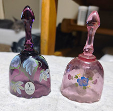 Pair of Fenton Hand-Painted Amethyst and Pink Glass Bells picture
