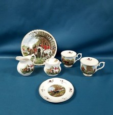 VTG Crown Victorian Staffordshire England Bone China Set & Herring Fox Hunt picture