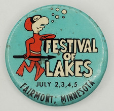 Vintage 70s Festival Of Lakes Fairmont Minnesota Souvenir Button Pinback Scuba picture