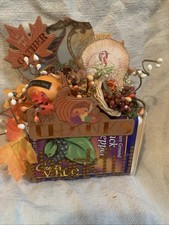 Primitive Fall Thanksgiving Display On Vintage  Spice Tin picture
