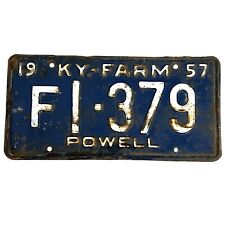 Vintage 1957 Kentucky Powell County KY Farm License Plate  #F1-379 picture