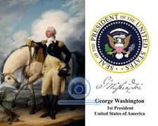 PRESIDENT GEORGE WASHINGTON AT VERPLANCK'S POINT PRESIDENTIAL SEAL 8X10 PHOTO picture